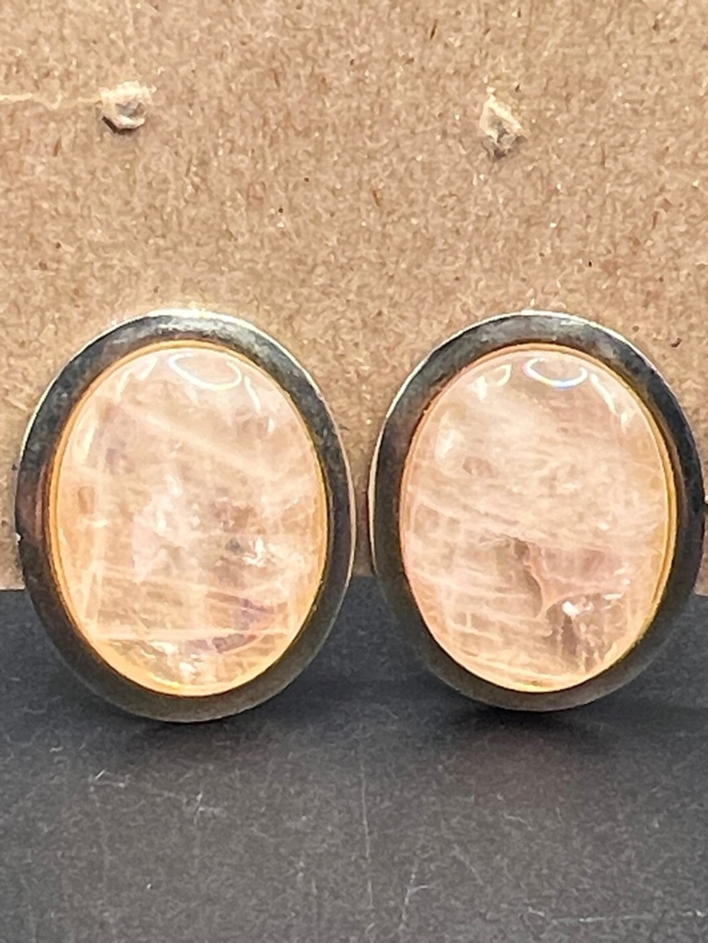 Women Jewelry Rose Quartz Oval Clip Earrings